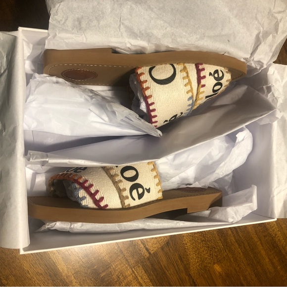 NIB $495 CHLOE Woody Logo Multicolored Stitch Sandals in size 36! - Picture 11 of 16